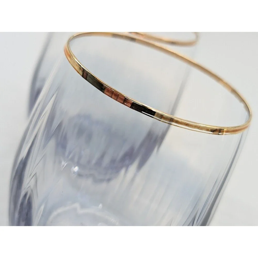 Anthropologie 24Karat Gold RIms Clear Blue Cocktail Wine Whiskey Drink Glasses